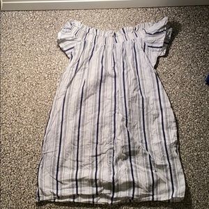 Off the shoulder blue and white Striped dress